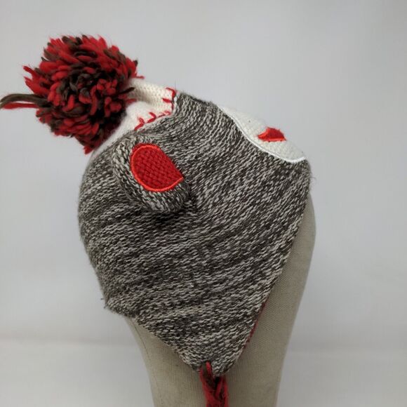 Toffee Apple Boys Sock Monkey Beanie Hat Gray Red 2013 Ear Flaps - Picture 6 of 11